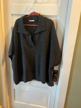 Mersea Dark Charcoal Collared Knit Poncho